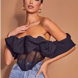 Pretty Little Things- PLT Black Corset ( Ruched Mesh Panelled Corset) Size 4